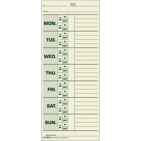 Tops Form, Time Card, 3.5X8.5 Pk TOP1291